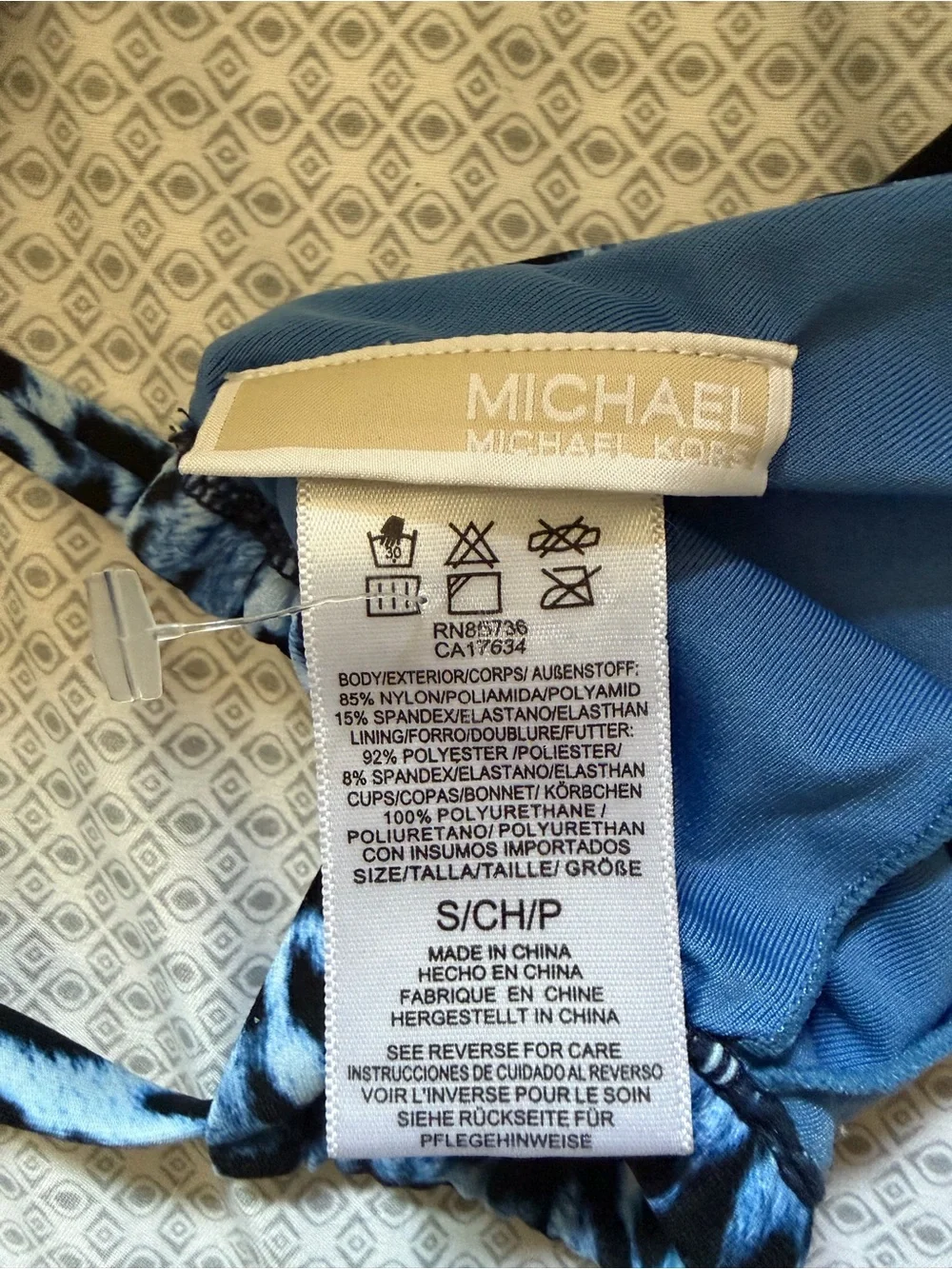 Michael Kors Light Blue and Black Leopard-Print Triangle Bikini